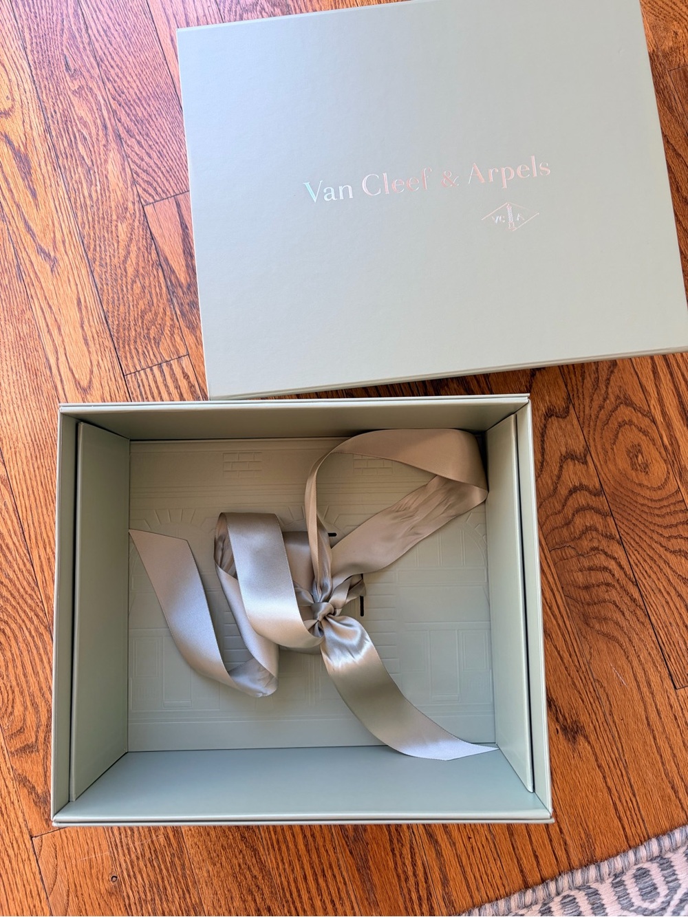 Van Cleef & Arpels Light Sage Green Gift Box with Pale Silver Ribbon